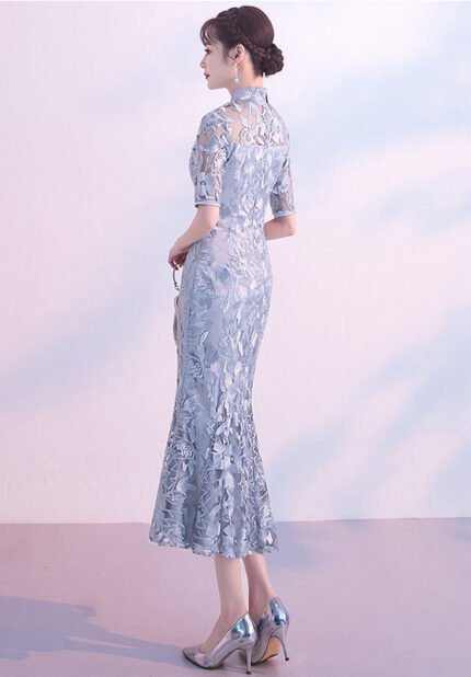 Azure Grace Gray Lace Mermaid Gown