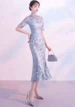 Azure Grace Gray Lace Mermaid Gown