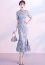 Azure Grace Gray Lace Mermaid Gown