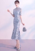 Azure Grace Gray Lace Mermaid Gown