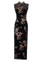 Black Elegant Velvet Cheongsam Classic Sleeveless Qipao