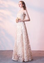 Champagne Illusion Neckline Lace Maxi Dress