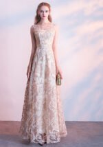 Champagne Illusion Neckline Lace Maxi Dress