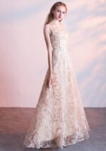 Champagne Illusion Neckline Lace Maxi Dress