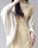 Elegant Yellow Cheongsam Delicate Lace-Trimmed Sleeves