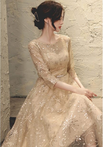 Evening Dress Banquet New Champagne-Colored Elegance Dress