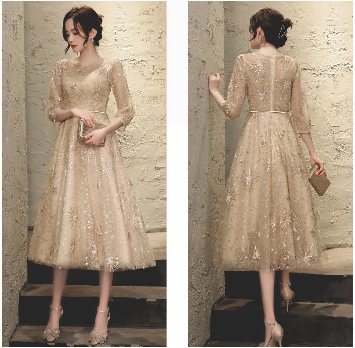 Evening Dress Banquet New Champagne-Colored Elegance Dress