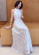 Evening dress women's white black elegant dress banquets parties wear
