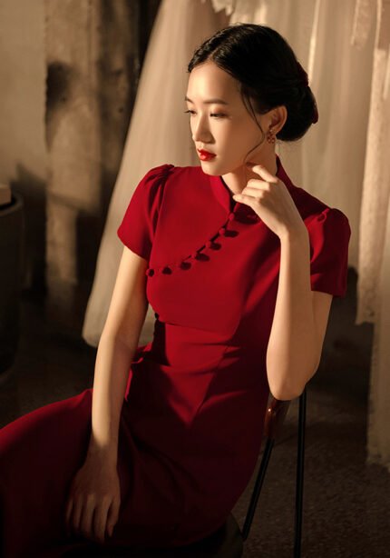 Red Cheongsam New Chinese Bride Vintage Qipao Dress