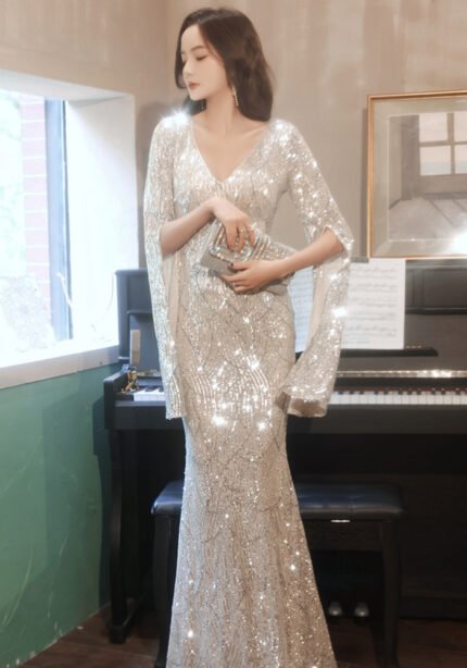 Banquet New Style Evening Dress Elegant Sequin Waist-trimming Mermaid Dress