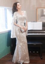 Banquet New Style Evening Dress Elegant Sequin Waist-trimming Mermaid Dress