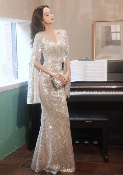 Banquet New Style Evening Dress Elegant Sequin Waist-trimming Mermaid Dress