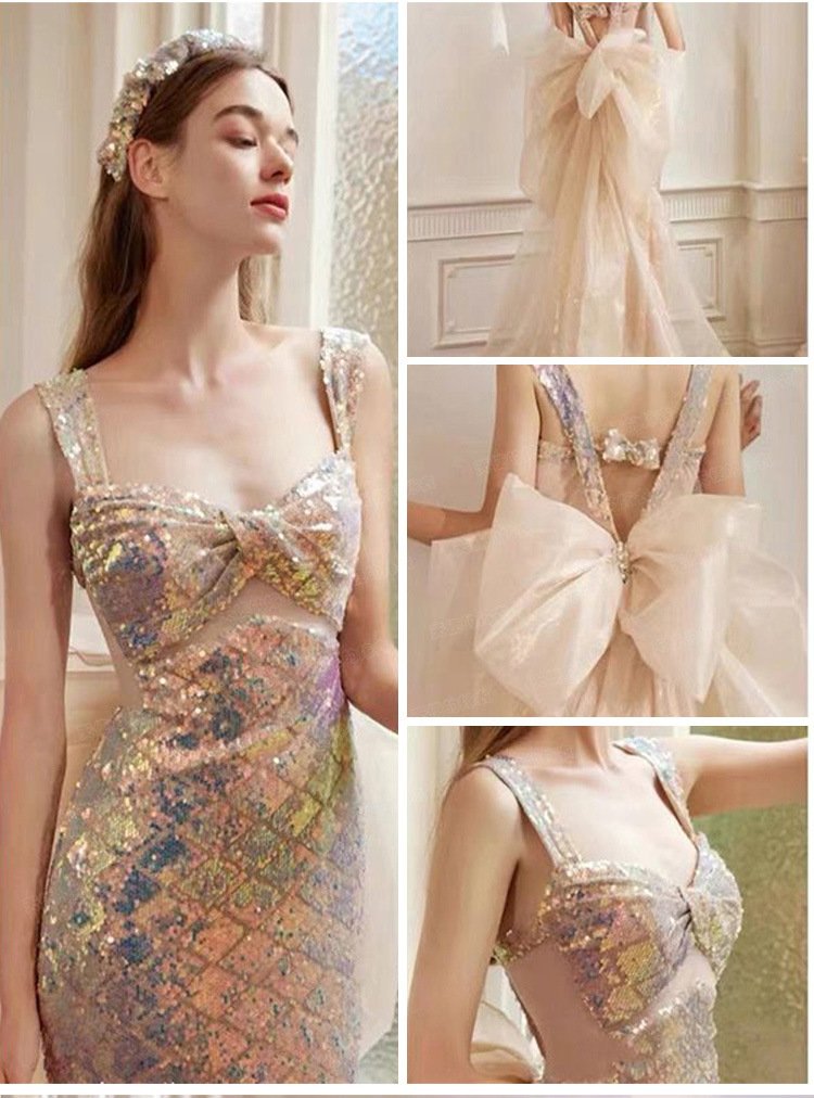 Evening Gown New Sequin Bridesmaid Dress for Wedding & Banquet