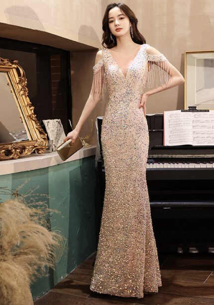 Women's Luxury Sequin Evening Gown Perfect for Banquets Parties Dresses