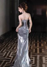 Silver Sparkle Spaghetti Strap Mermaid Evening Gown
