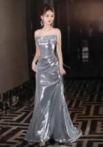 Silver Sparkle Spaghetti Strap Mermaid Evening Gown