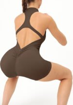 Women's Halter Neck Backless Yoga Romper, Quick Dry High Stretch One-Piece Fitness Jumpsuit for Gym & Workout
