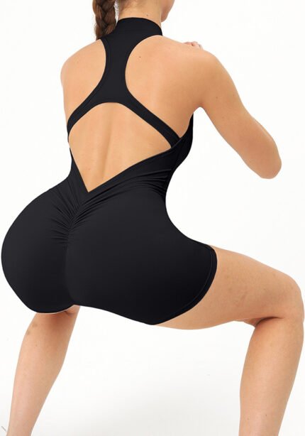 Women's Halter Neck Backless Yoga Romper, Quick Dry High Stretch One-Piece Fitness Jumpsuit for Gym & Workout