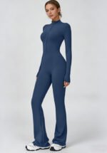 Women's Long Sleeve Zip Front Flare Leg Yoga Jumpsuit