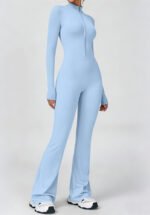 Women's Long Sleeve Zip Front Flare Leg Yoga Jumpsuit