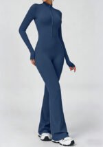Women's Long Sleeve Zip Front Flare Leg Yoga Jumpsuit