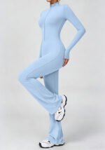 Women's Long Sleeve Zip Front Flare Leg Yoga Jumpsuit