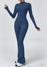 Women's Long Sleeve Zip Front Flare Leg Yoga Jumpsuit