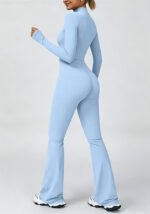 Women's Long Sleeve Zip Front Flare Leg Yoga Jumpsuit