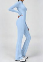 Women's Long Sleeve Zip Front Flare Leg Yoga Jumpsuit