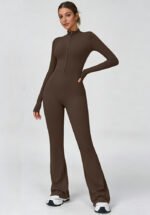 Women's Long Sleeve Zip Front Flare Leg Yoga Jumpsuit