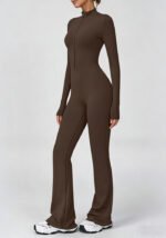 Women's Long Sleeve Zip Front Flare Leg Yoga Jumpsuit
