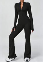 Women's Long Sleeve Zip Front Flare Leg Yoga Jumpsuit