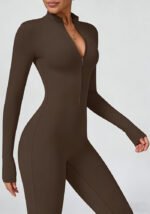 Women's Long Sleeve Zip Front Flare Leg Yoga Jumpsuit