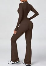 Women's Long Sleeve Zip Front Flare Leg Yoga Jumpsuit