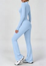 Women's Long Sleeve Zip Front Flare Leg Yoga Jumpsuit