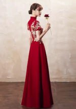 Red Embroidered Formal Gown Cheongsam Dress