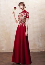 Red Embroidered Formal Gown Cheongsam Dress
