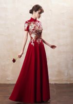 Red Embroidered Formal Gown Cheongsam Dress