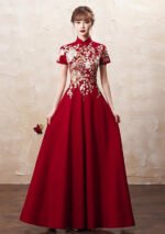 Red Embroidered Formal Gown Cheongsam Dress