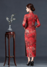 Vintage Chinese Landscape Print Red Cheongsam Traditional Qipao Dress