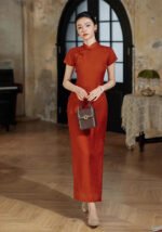 Vintage Red Jacquard Qipao Cheongsam Dress