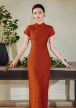 Vintage Red Jacquard Qipao Cheongsam Dress