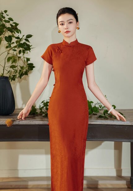 Vintage Red Jacquard Qipao Cheongsam Dress