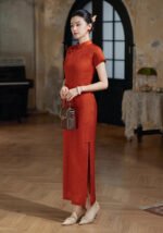 Vintage Red Jacquard Qipao Cheongsam Dress