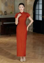 Vintage Red Jacquard Qipao Cheongsam Dress