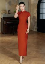 Vintage Red Jacquard Qipao Cheongsam Dress