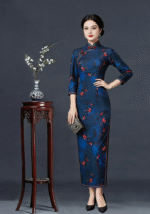 Women's Blue Plum Blossom Print Qipao