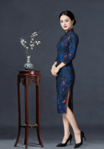Women's Blue Plum Blossom Print Qipao