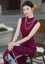 2026 New Elegant Burgundy Cheongsam Dress