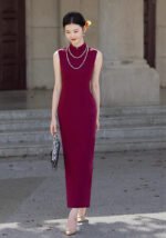 2026 New Elegant Burgundy Cheongsam Dress
